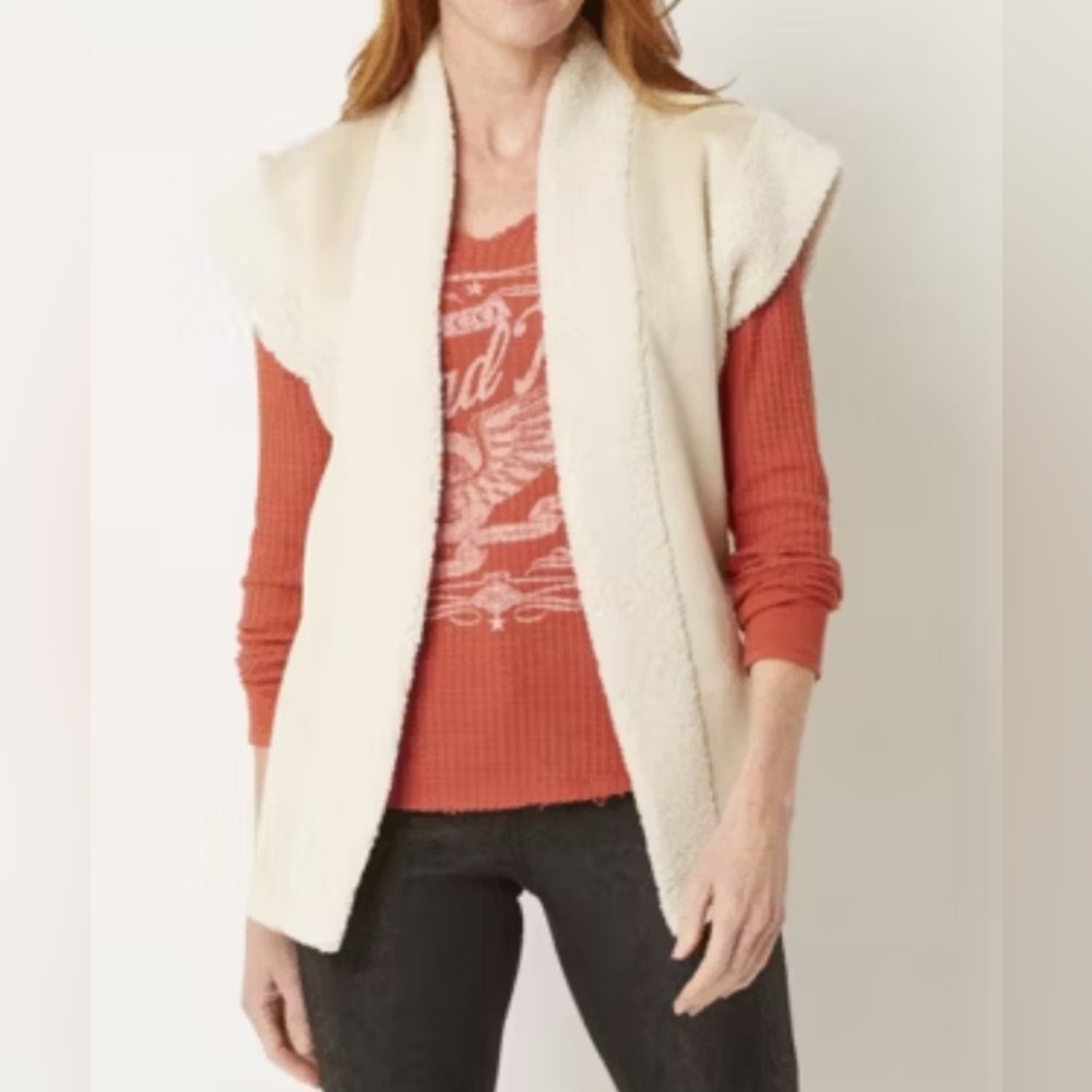 Frye & Co Ivory Open-Front Sherpa Vest | Small
